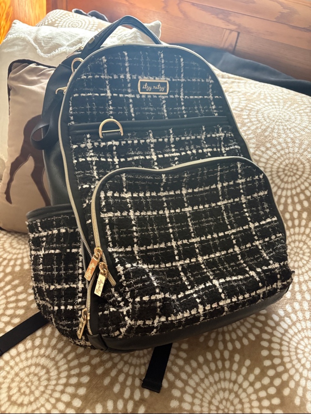 Itzy Ritzy Black and White Tweed Backpack